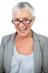 Smiling mature woman wearing glasses
