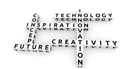Fototapeta premium Dices - technology, inspiration, creativity. 3D rendered.