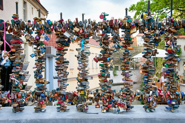 Love padlocks on a bridge in Prague