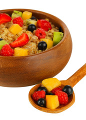 Oatmeal with fruits isolated on white