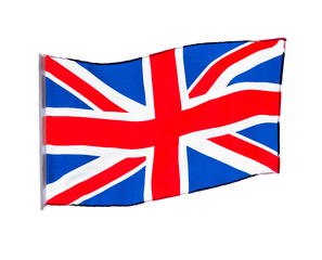 English flag in wind on white background