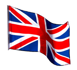 English flag in the wind on  white background