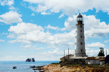 Fototapeta na wymiar lighthouse on the Black Sea coast