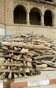 Firewood In Sacred City Varanasi For People Cremation Ritual