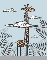 Plakaty  Śmieszna żyrafa w chmurach