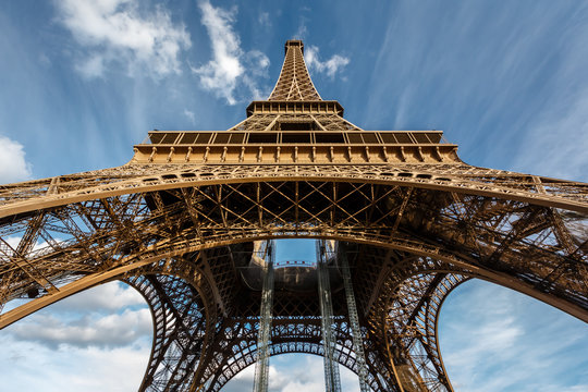 Wide View of Eiffel Tower from the Ground, Paris, France