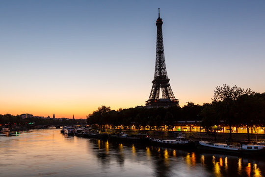 Eiffel Tower and d'Iena Bridge at Dawn, Paris, France