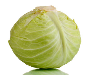 whole green cabbage isolated on white