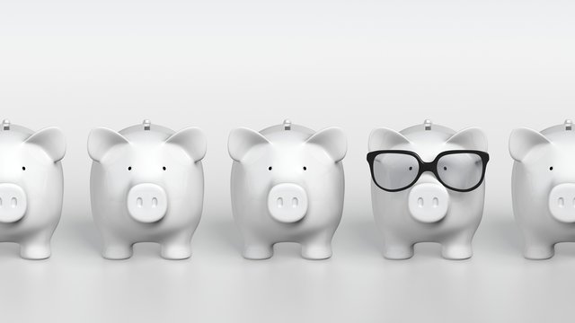 Piggy bank - orthographic raw with one pig with glasses