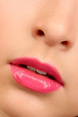 beautiful make up of glamour pink gloss lips.