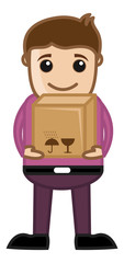 Man Having Delivery Box - Business Cartoon Character Vector