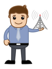 Mobile Tower - Business Cartoon Character Vector