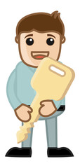 Man with Key - Business Cartoon Character Vector