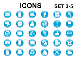 set of blue glossy round icons