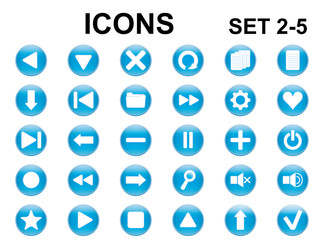 set of blue glossy round icons