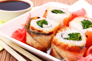 yummy fish rolls close up