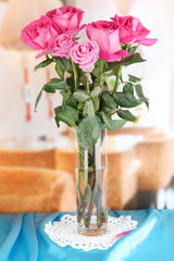 Beautiful pink roses in vase
