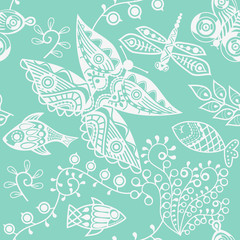 Seamless pattern with butterflies and flowers.