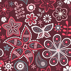 Seamless texture with flowers and butterflies. Endless floral pa