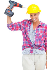 Funny handy woman with her power drill