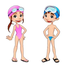 Fotobehang Boy and girl ready to swim. © ddraw