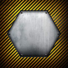 hexagon metal plate with warning stripes