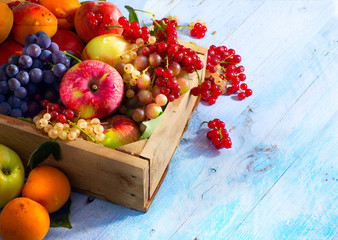 Art abstract market background fruits on a wooden background