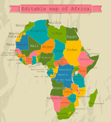 Editable map of Africa with all countries. - obrazy, fototapety, plakaty