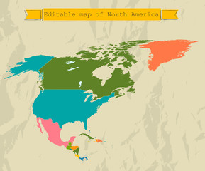 Editable North America  map with all countries.