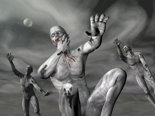 Obraz na płótnie Canvas Zombies by night - 3D render