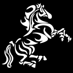 tribal horse tattoo on black background