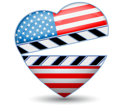 Clapper board with heart USA flag.Vector