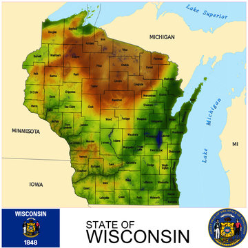 Wisconsin USA counties name location map background