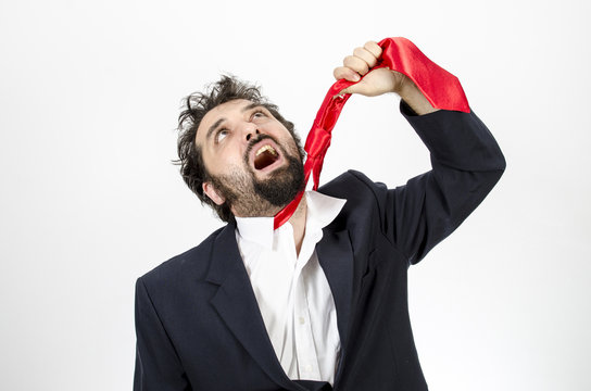 Businessman Hanging Himself With A Red Tie