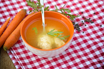Vegetable soup with with semolina dumplings (noodles)