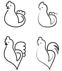 stylized cocks and hens, vector illustration