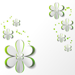 White Paper Flower in Green background Card Design
