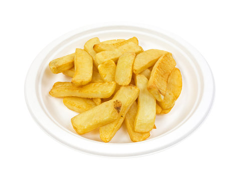 Potato steak fries on paper plate