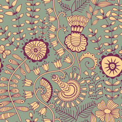 Abstract floral background, summer theme seamless pattern, vecto
