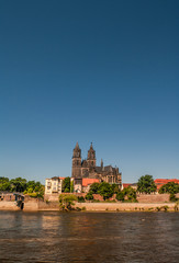 Cathedral of Magdeburg at river Elbe, Germany