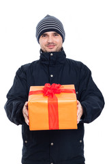 Happy man with present