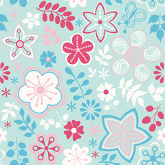 Abstract floral background, summer theme seamless pattern, vecto
