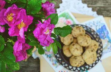 Dog rose bunch and homemade cookies