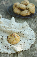Walnut cookie over crochet doily