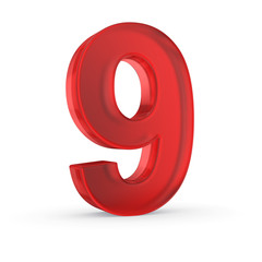 Number nine- red isolated with clipping path