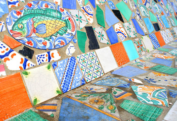 Colorful mosaic of tiles with fish