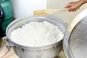 White thai Rice unpolished  in rice pot prepare for