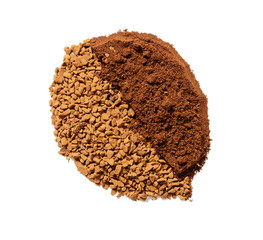 Instant and ground coffee in the form of grain