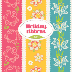 Naklejka premium Set of festive ribbons with flowers