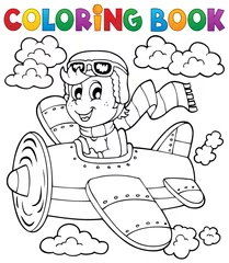 Rolgordijnen Voor kinderen Coloring book airplane theme 1